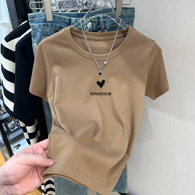 正肩短袖T恤女时尚百搭减龄显瘦修身洋气2023新款上衣潮打底衫ins