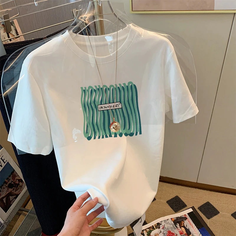2023新款正肩短袖t恤女时尚百搭减龄显瘦洋气白色圆领上衣潮夏季