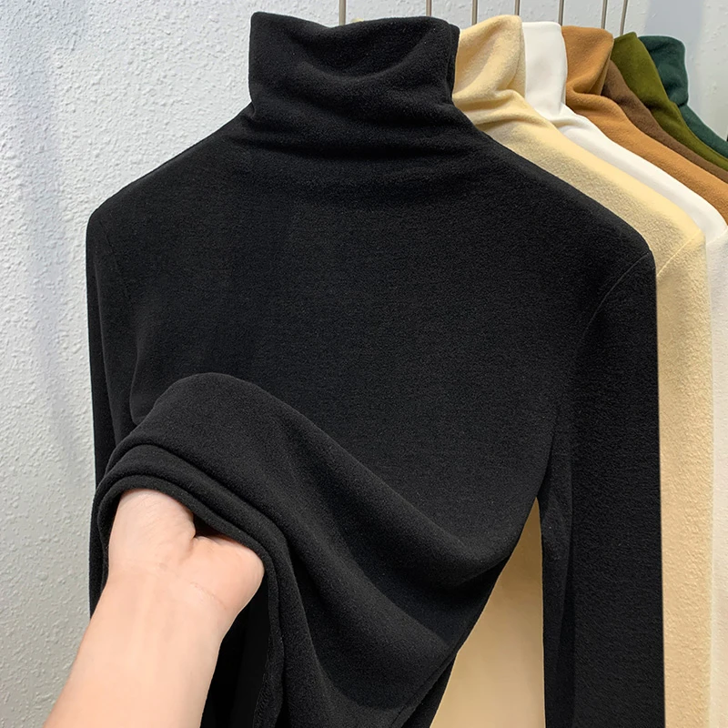 高领德绒打底衫女内搭冬季新款双面绒保暖上衣长袖T恤女秋衣外穿
