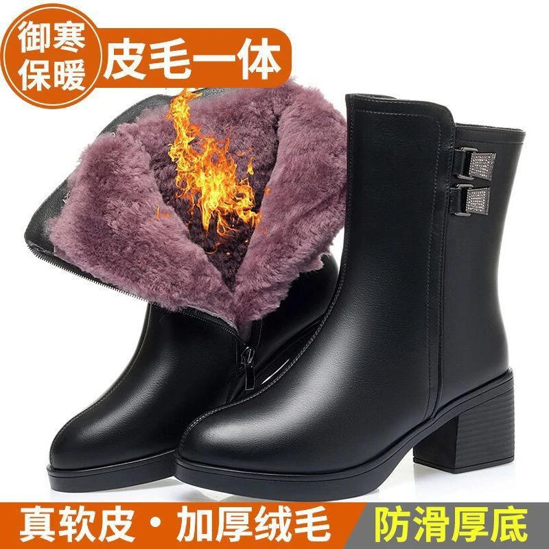 品牌断码秋冬季保暖妈妈鞋短靴女加绒加厚棉靴中筒靴大码女靴子女