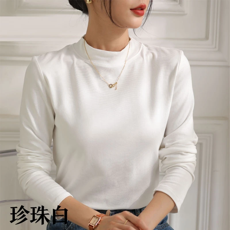 春季百搭新款韩版宽松女上衣防走光不规则方领螺纹棉长袖打底衫