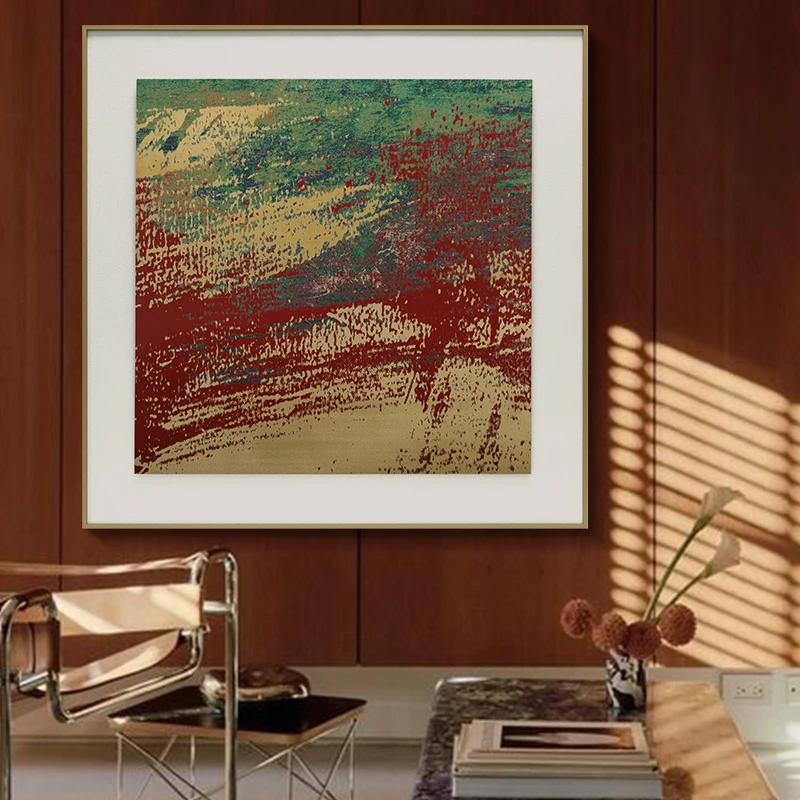 手工铜雕刺绣画《花田》高端纯黄铜老钱风餐厅画法式中国风斗柜摆画