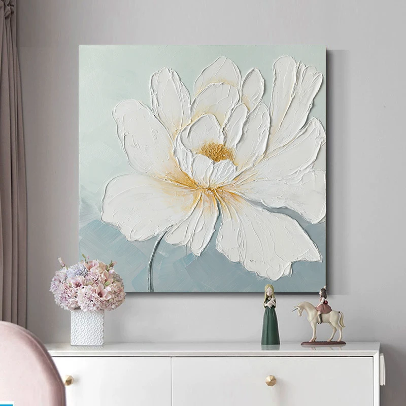 忒派臻品捡漏<芍药>60x60清新花卉厚油肌理画餐厅卧室电表箱挂画