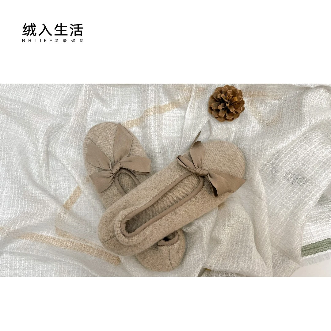 RRLIFE/绒入生活【绒暖】云朵般柔软舒适针织牛皮底居家保暖拖鞋