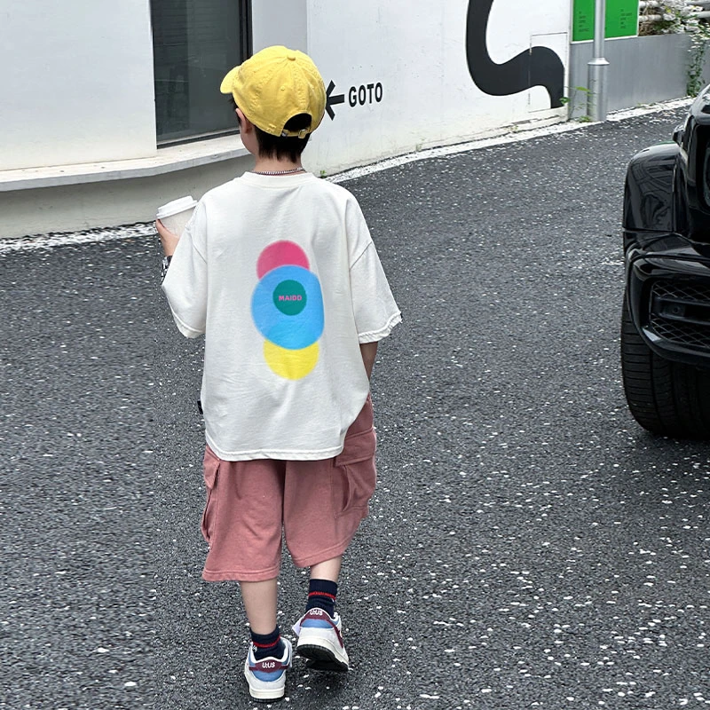 男童t恤短袖纯棉套装2024新款潮牌夏装男孩休闲帅气两件套童装潮