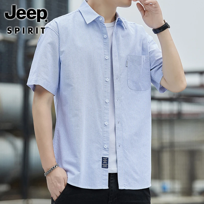 JEEP SPIRIT 吉普休闲 时尚纯棉短袖衬衫男夏季口袋半袖百搭上衣