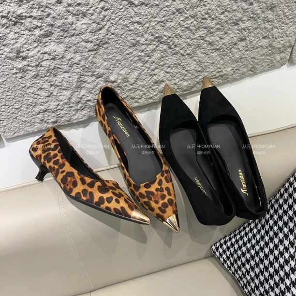 Y3902细跟高跟鞋浅口高跟鞋气质舒适时尚韩版豹纹百搭女士法式