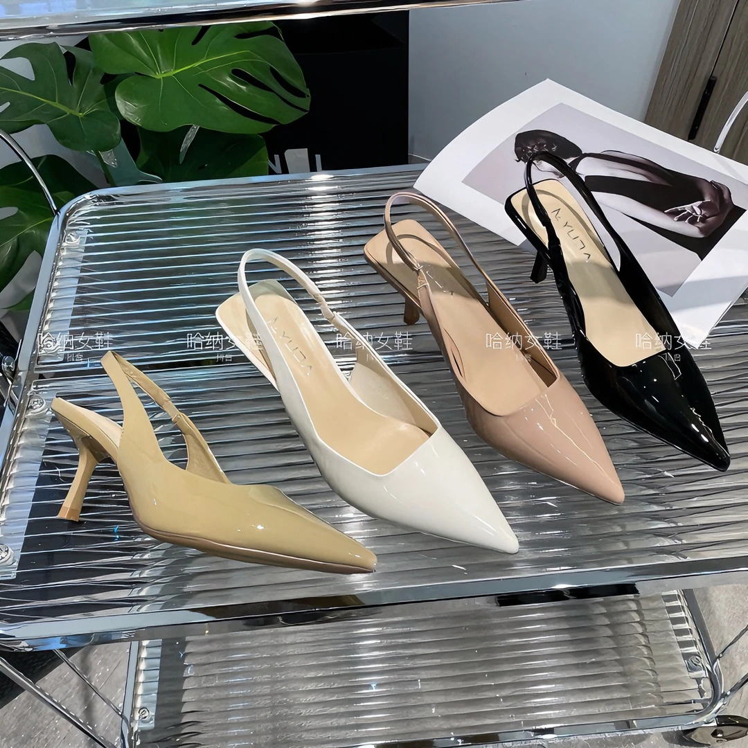 【现货】一字带舒适女士夏季单鞋高跟鞋时尚细跟尖头优雅春季气质