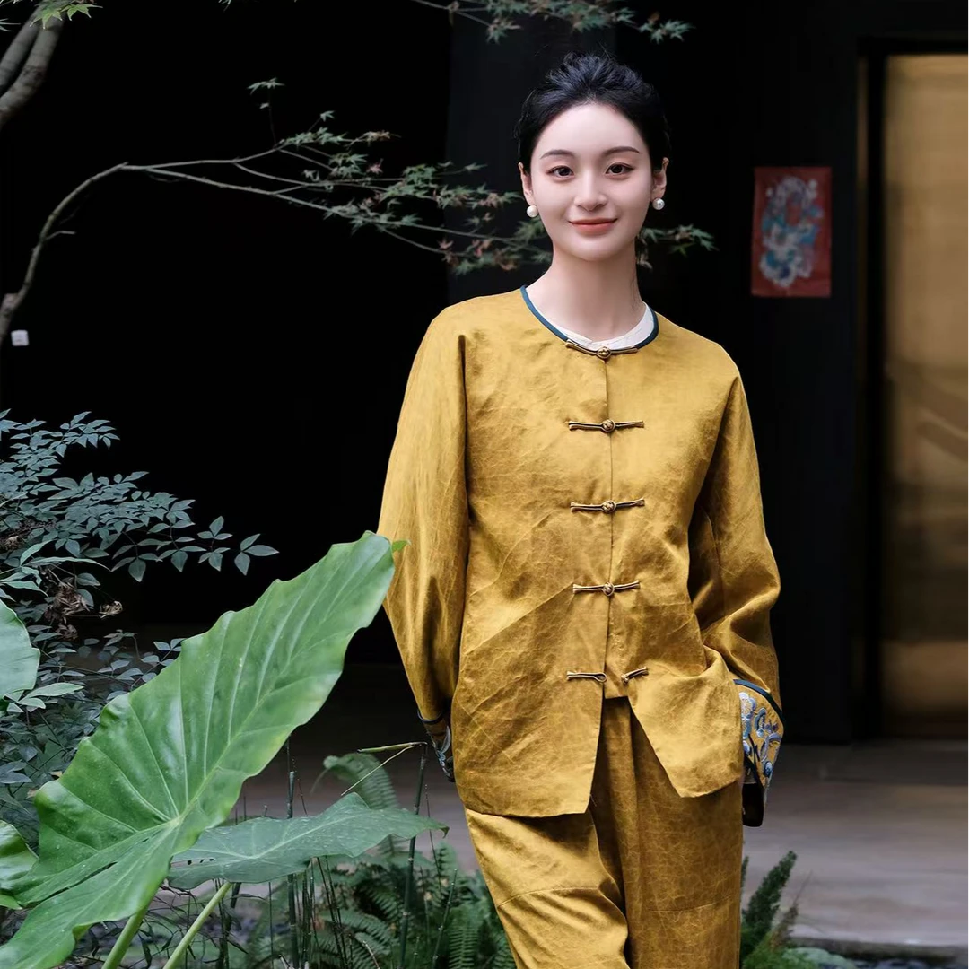 盛唐婧香云纱金龟缎对襟夹棉外套新款时尚洋气百搭国风新中式女装