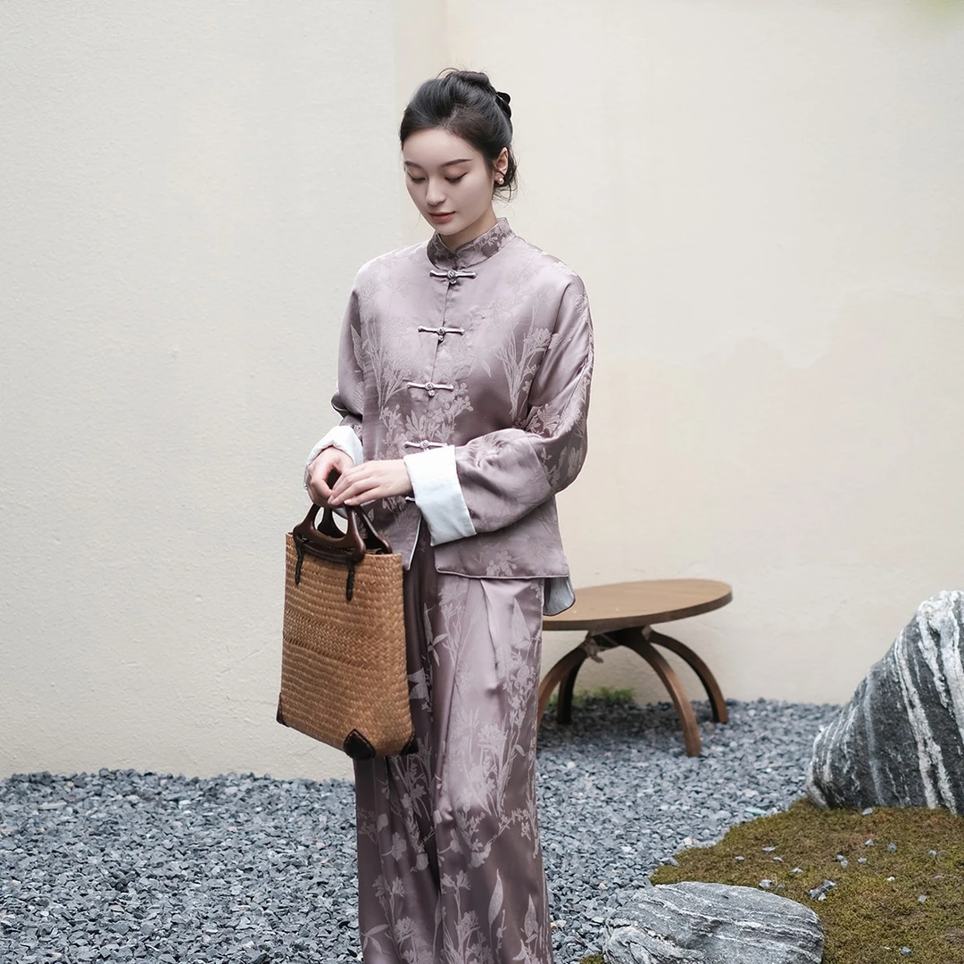 盛唐牡丹真丝提花对襟新中式外套（不支持7天无理由）
