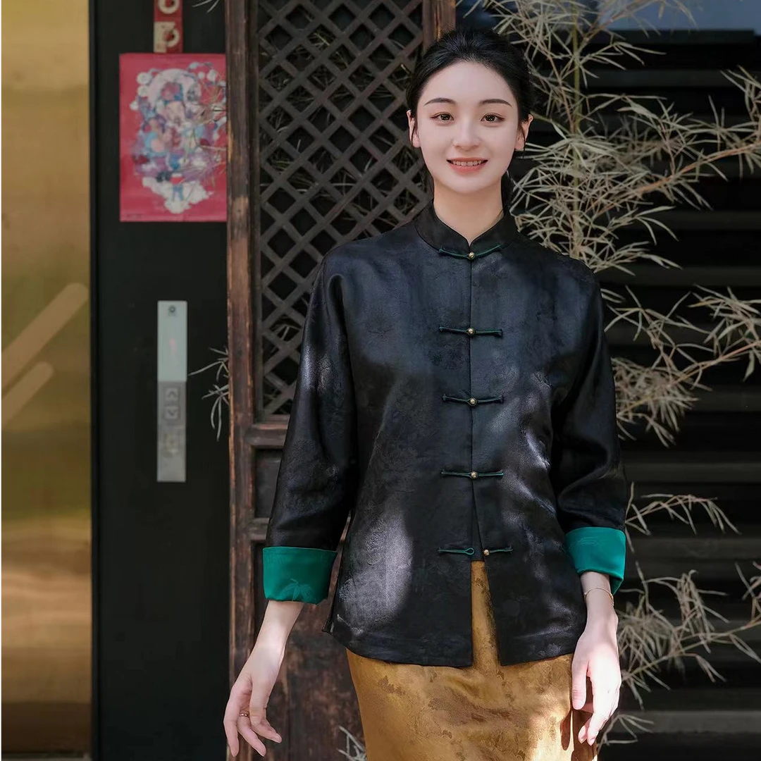 盛唐牡丹重缎香云纱提花纹外套