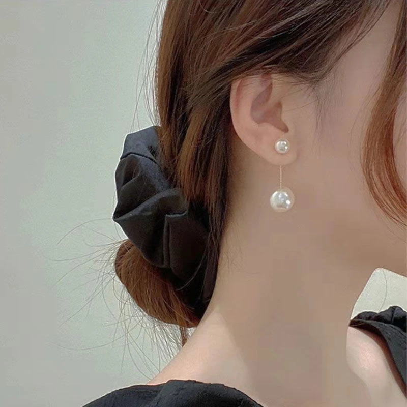 简约珠珠耳环女新款小众设计感高级流苏耳坠长款显脸瘦耳饰