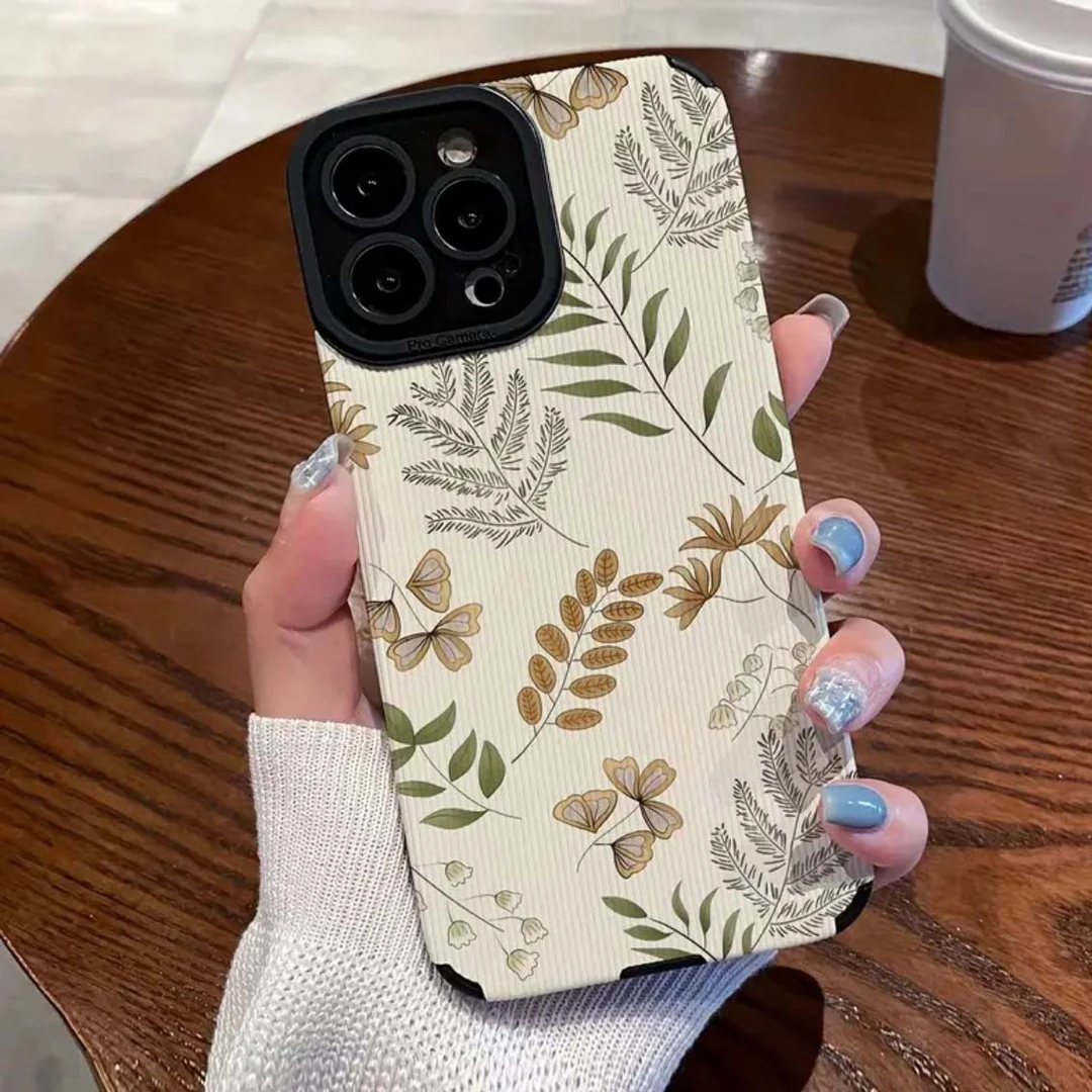 新款适用iPhone15ProMax苹果15手机壳11简约蕨类植物XR max创意保