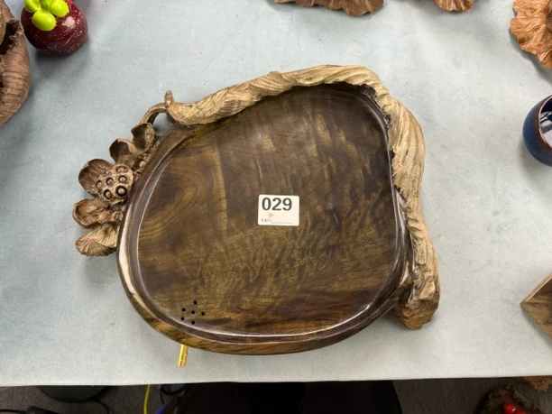 【孤品】金丝楠木乌木莲蓬造型茶盘
