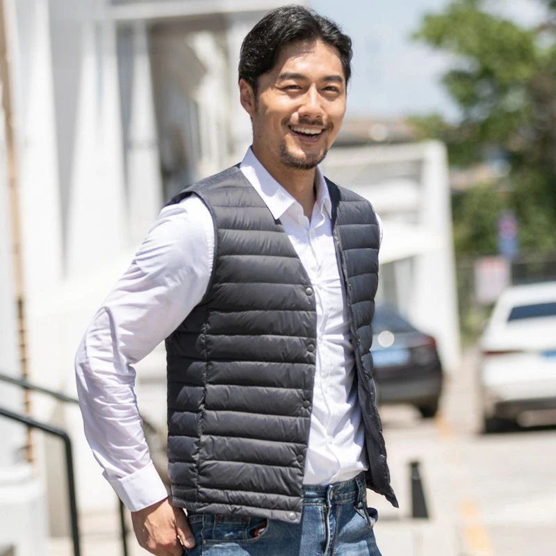 无领羽绒服男士2023秋冬新款内胆男马甲轻薄羽绒服外套大码坎肩
