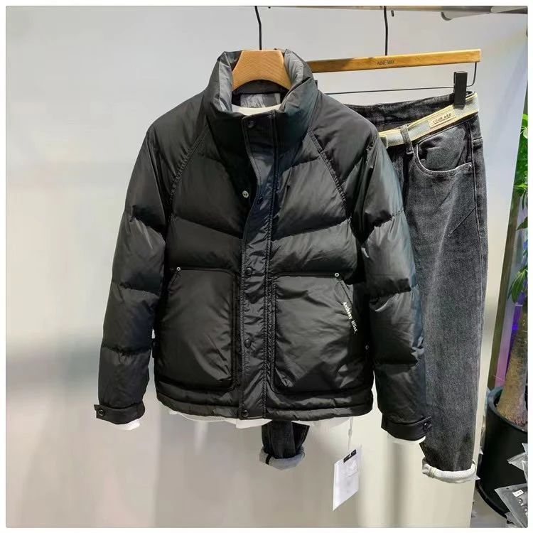 冬季韩版立领拼色短款男士羽绒服潮流时尚修身白鸭绒轻薄外套