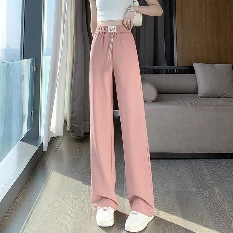 窄版阔腿裤女新款垂感宽松显瘦高腰拖地简约通勤长休闲裤子 LJ407