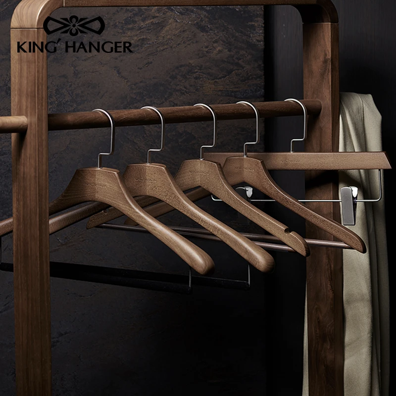 高端实木衣架高档家用衣柜衣帽间木质衣撑中古风衣架加粗加厚大号