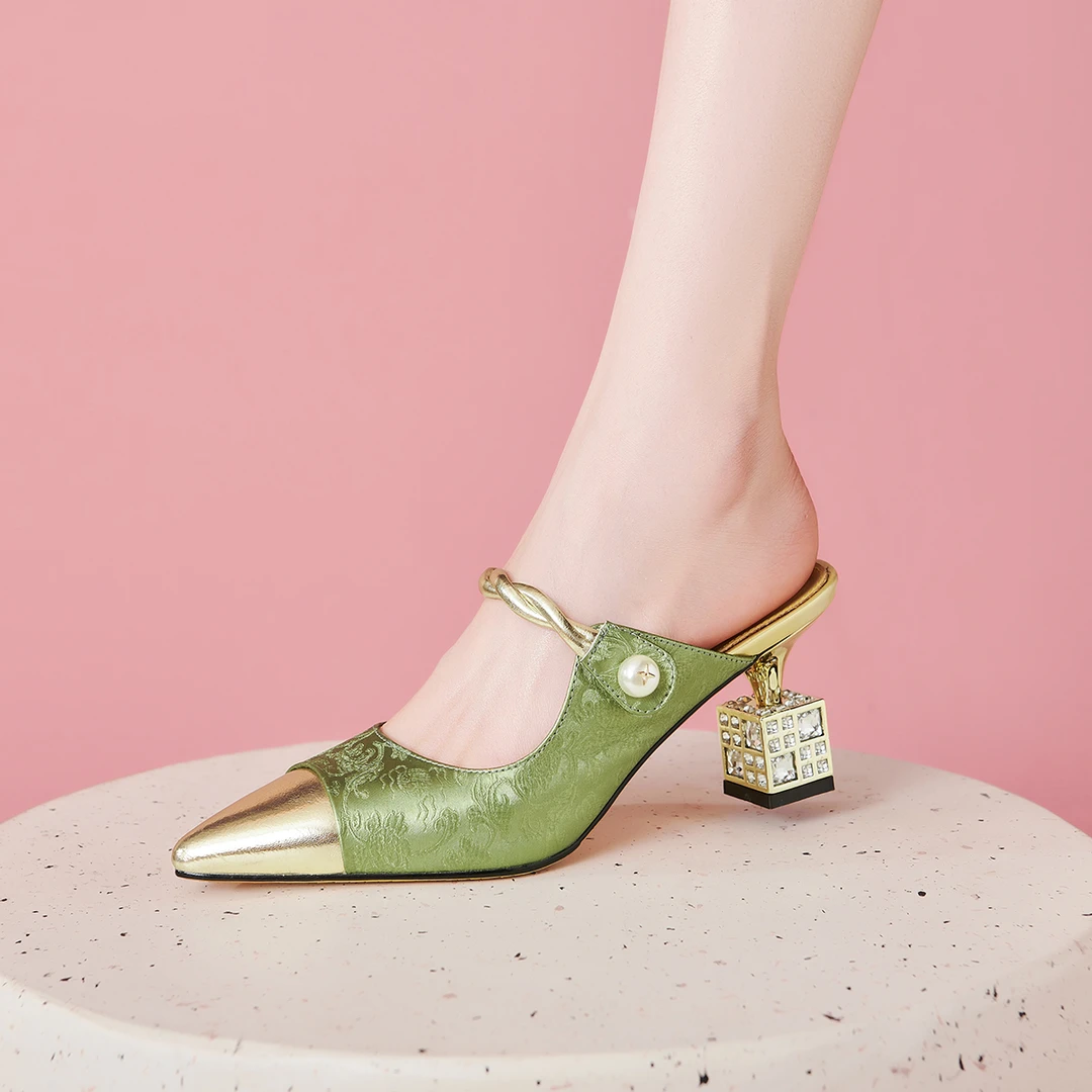 【轶诗妮】2024年夏季新款春季凉拖法式时尚一字拖高跟鞋粗跟女半拖