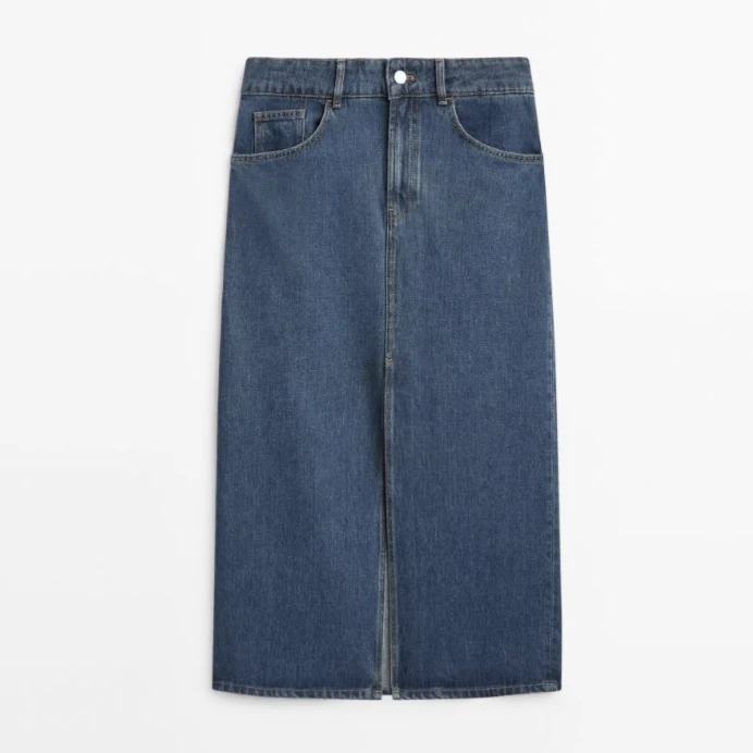 KS丨KMD1 MD家休闲高腰开叉牛仔中长款半身裙
