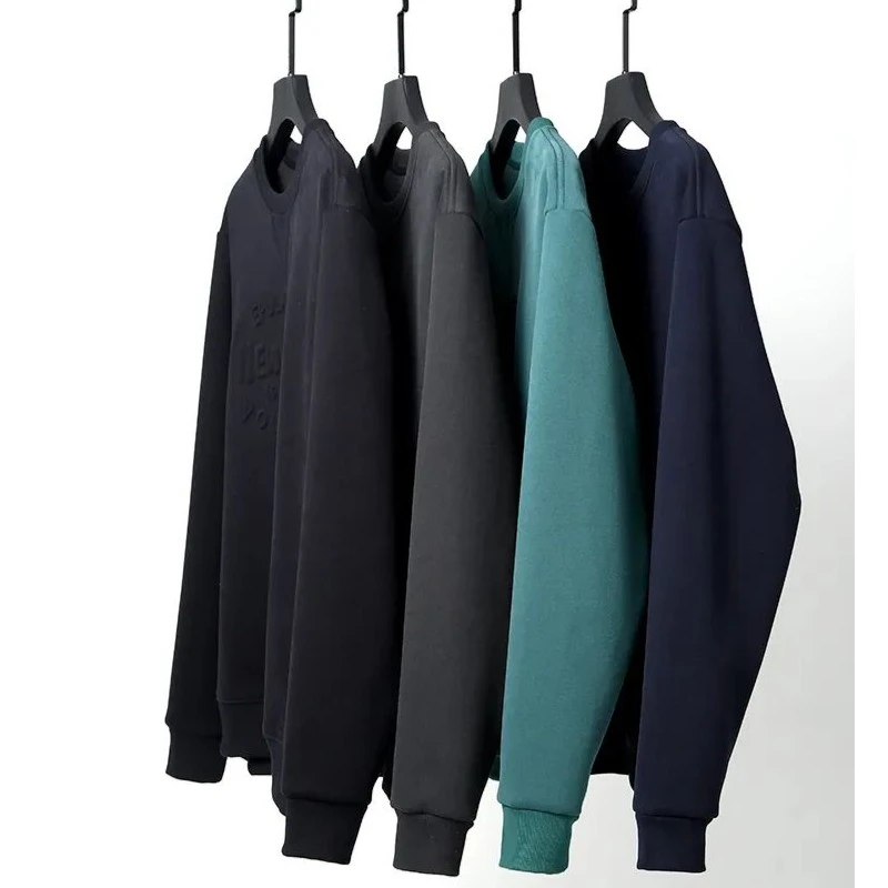 外贸男装加厚加绒美式复古鹿印花男士圆领套头卫衣外套秋季男上衣