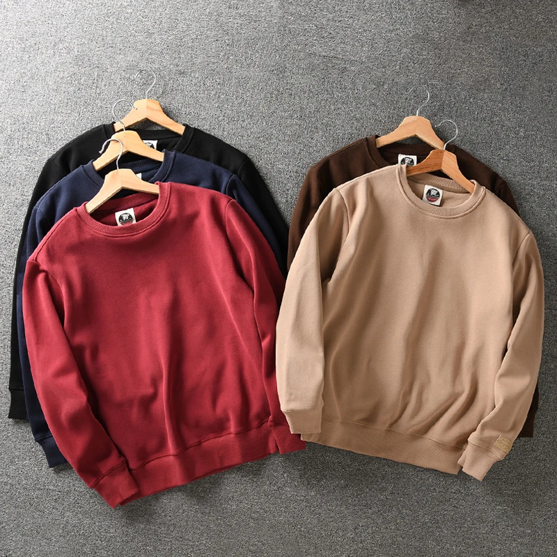 秋冬新品 420克薄绒棉 加绒加厚 美式休闲纯色男士圆领卫衣外套男