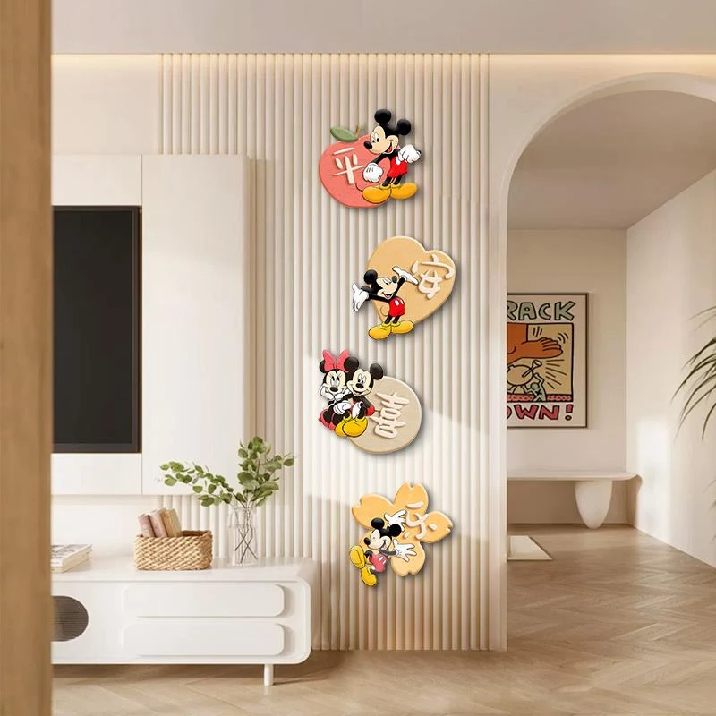 卡通米奇客厅电视背景墙装饰画免打孔入户玄关组合画走廊过道挂画