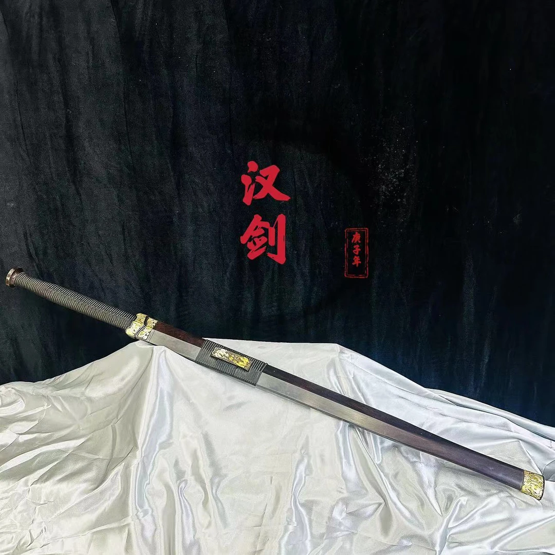 龙泉龙门客栈刀剑冰裂纹汉剑黑檀木工艺品收藏品未开刃