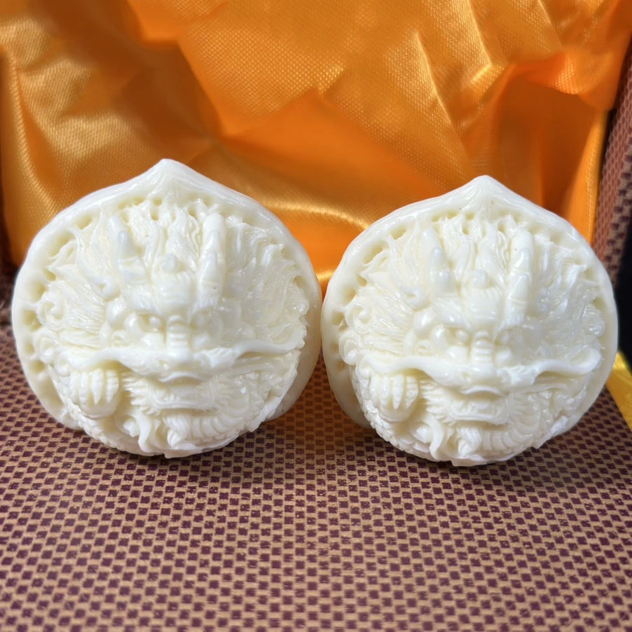 象牙果雕刻官帽狮子头龙头核桃手把件盘玩文玩手球文玩好物