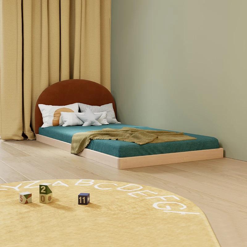 七彩人生儿童床单人床全实木男孩女孩蒙氏落地床卧室床1米5小孩床