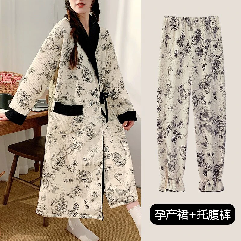 【空气棉月子待产睡裙】月子裙产后产妇保暖舒适睡裙长袖透气喂奶