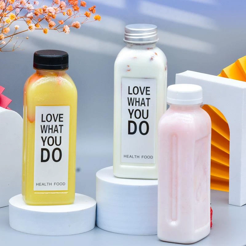 350ml方形磨砂塑料瓶透明pet一次性饮料瓶酸梅汤瓶子 酸梅汁空瓶