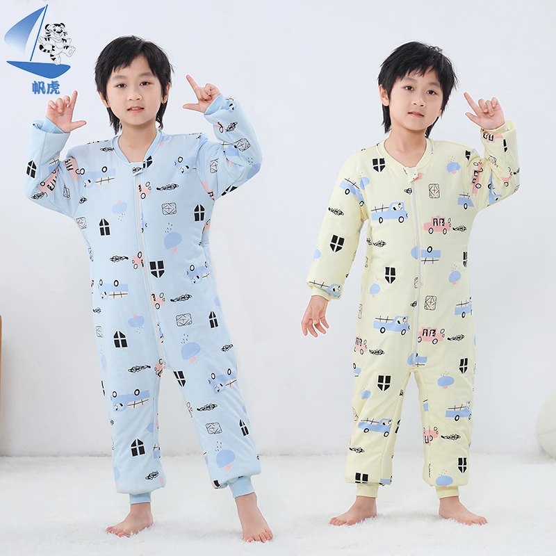 【5614】儿童连体睡衣女童防踢男大童秋冬加厚夹棉纯棉保暖宝宝睡袋