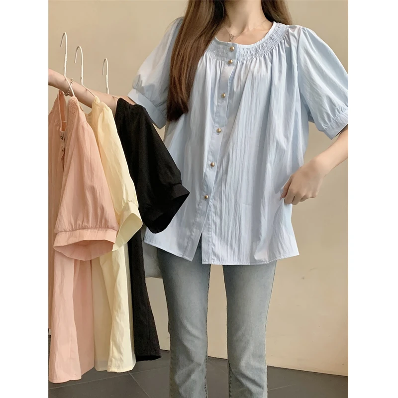 孕妇装衬衫夏装2025新款韩版时尚娃娃衫衬衣潮妈宽松大码时髦上衣