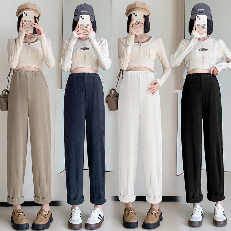 孕妇裤春季2025新款侧边抽绳莫莱绒外穿萝卜哈伦裤潮妈百搭休闲裤