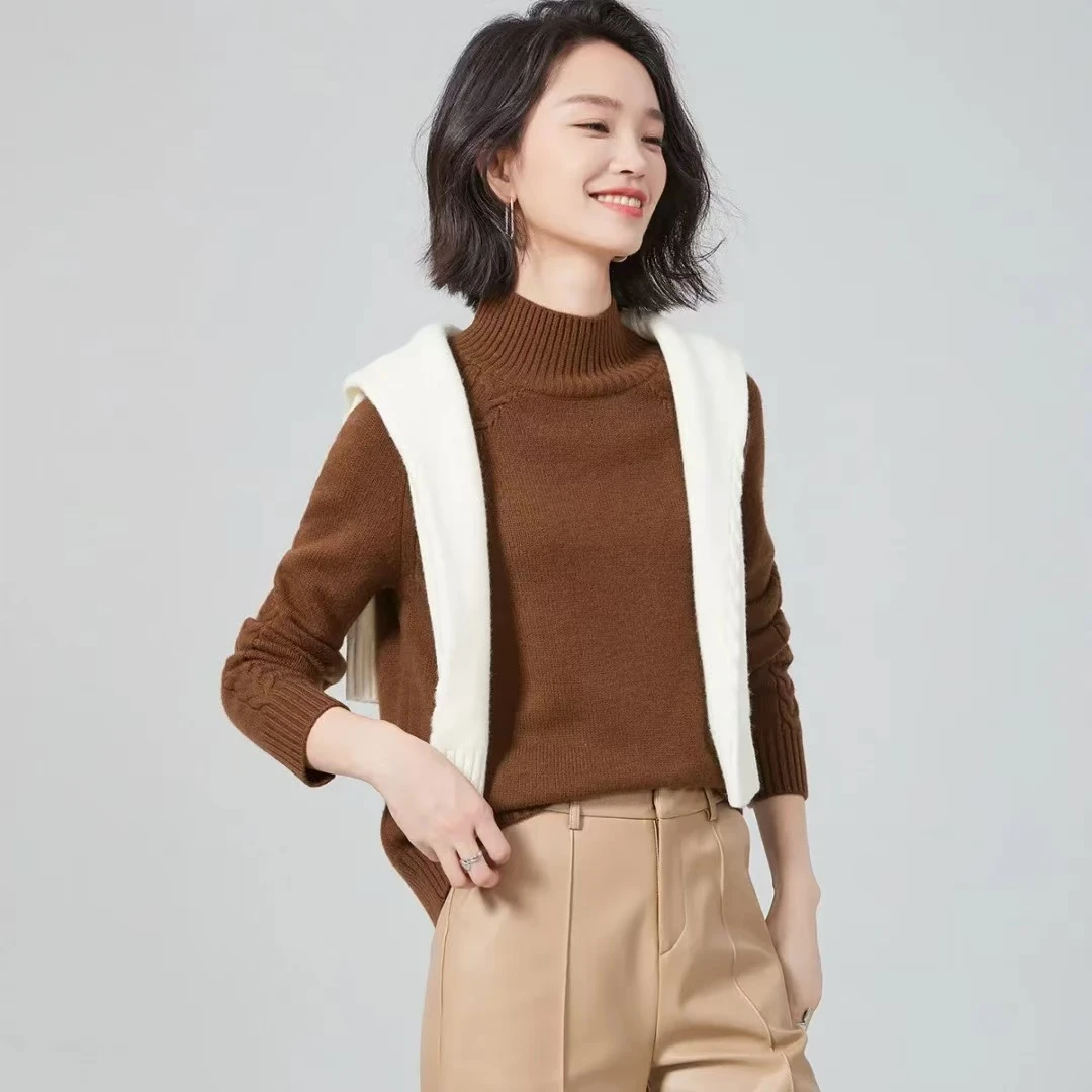 【厚款纯羊毛】极简高级半高领纯色打底针织衫女式羊毛衫24DAK0704