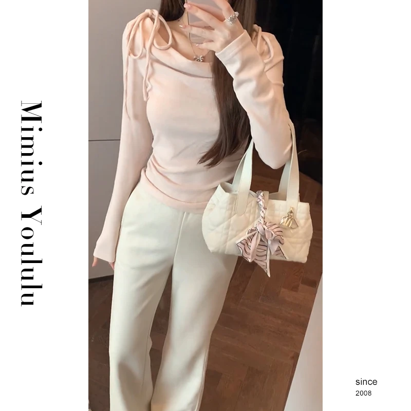 【mimius】&七七 温柔风蝴蝶结荡领褶皱针织衫 F10046