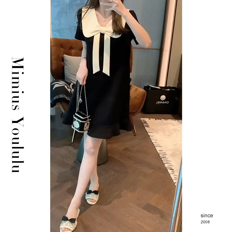 【mimius】&游鹿鹿 B【再见莫妮卡】撞色娃娃领高级感连衣裙 F06524