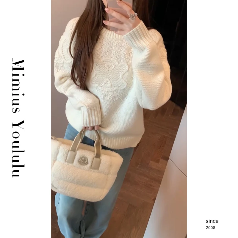 【mimius】&B游鹿鹿 凯旋门重工手工钩花慵懒风羊毛毛衣 WF10015