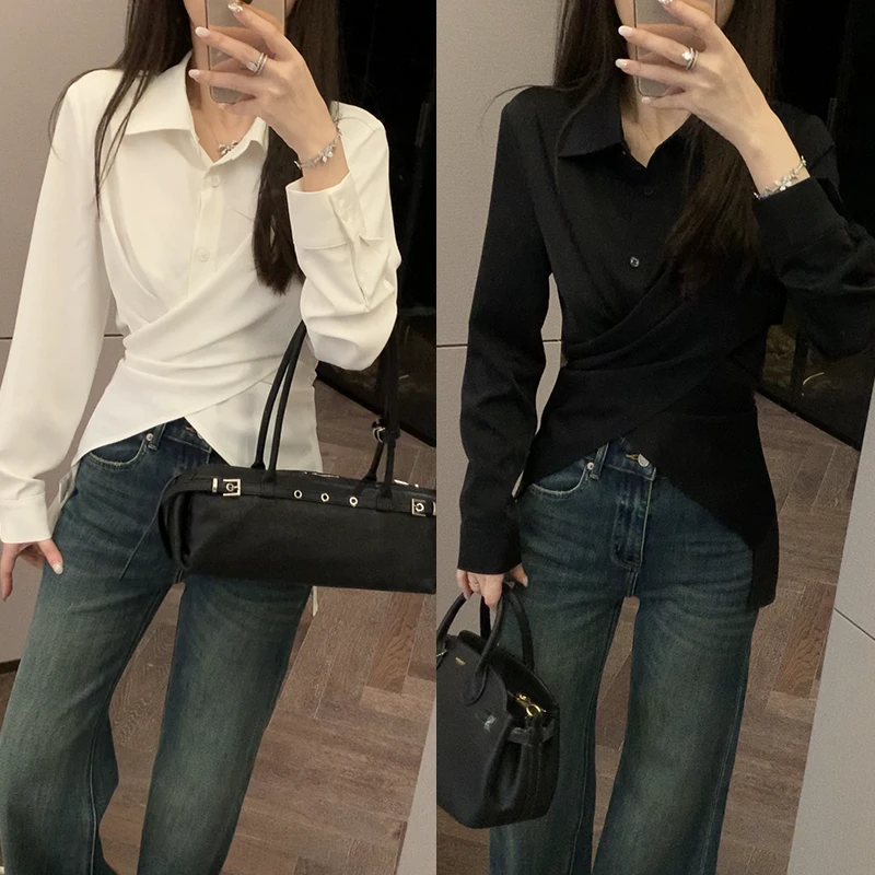 【mimius】B游鹿鹿 漫画腰衬衫～收腰抽褶气质长袖上衣 F08227