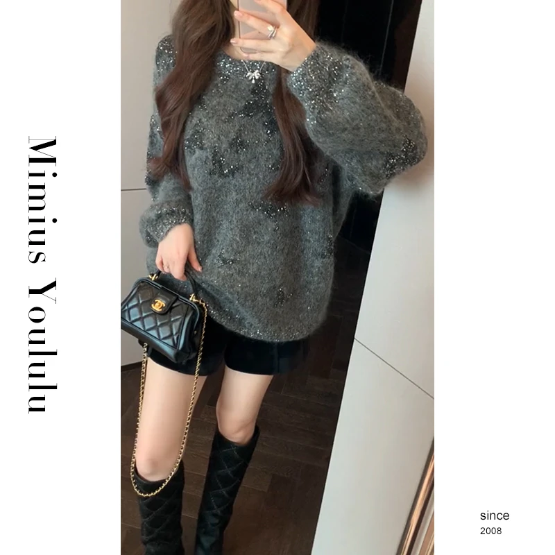 【mimius】&B游鹿鹿 小众设计师款蝴蝶亮片羊毛套头毛衣 WF09030