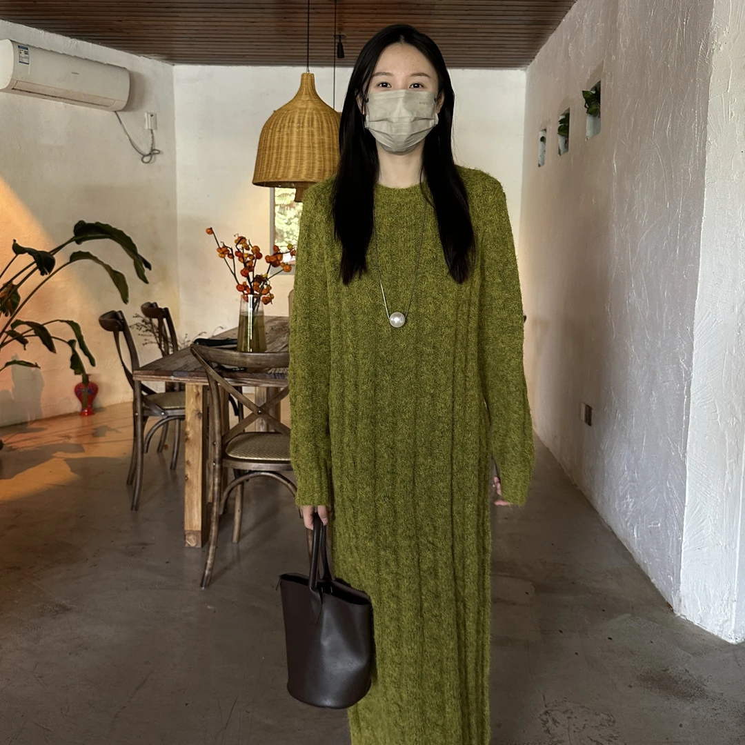 宸渡秋冬新款《定制高级绿长毛衣裙》
