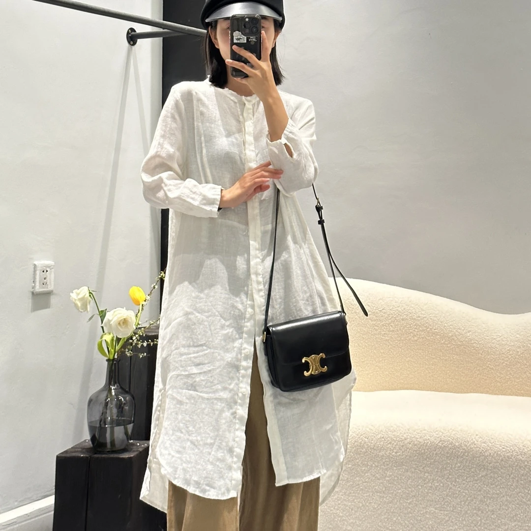 宸渡2024年新款《简约纯色通勤文艺》薄款透气麻料中长款开衫747