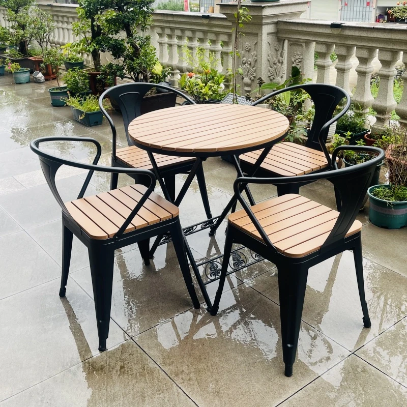 可折叠户外桌椅阳台休闲别墅咖啡奶茶店庭院防水塑木桌椅组合套件