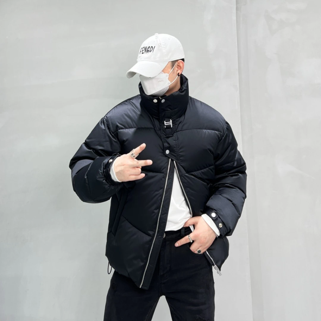 冬季新款潮牌时尚帅气活褶设计保暖街潮男女白鸭绒羽绒服