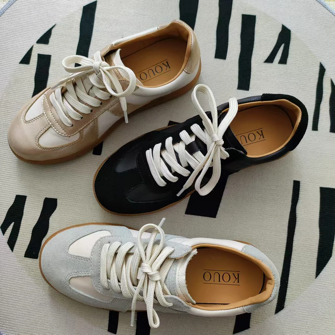 牛皮复古德训鞋女款小白鞋真皮软皮情侣款鞋阿甘训练板鞋休闲鞋潮