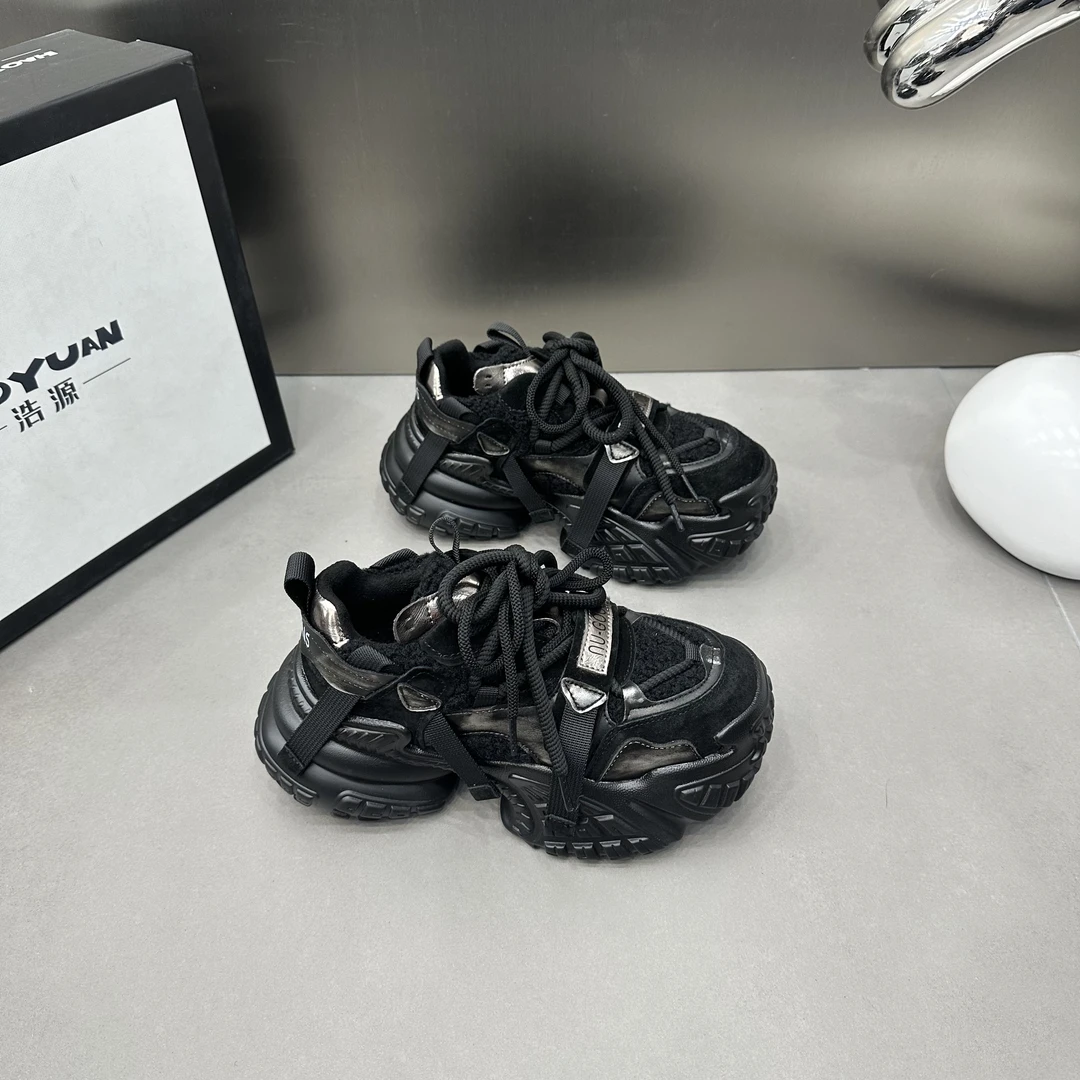 女士休闲百搭舒适复古风厚底增高老爹鞋女款拼色系带运动鞋休闲鞋