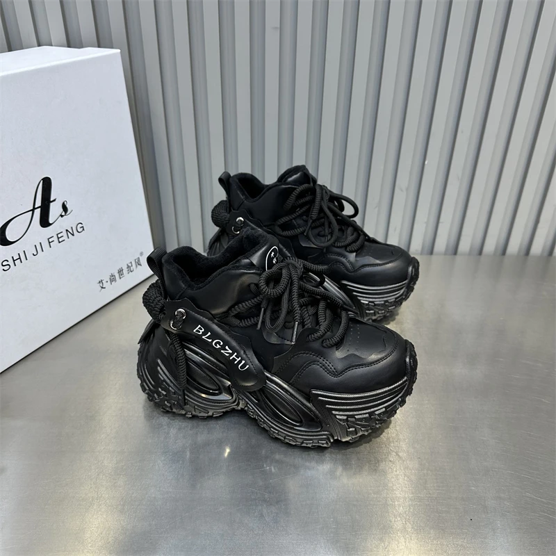 时尚休闲百搭黑色网红运动厚底加绒ins韩版秋冬秋季系带潮流潮鞋