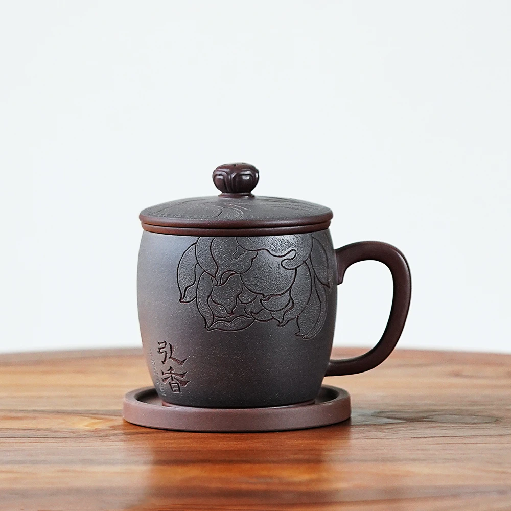 颐壶春高端紫砂杯名师个人专用泡茶杯 内胆杯垫茶水分离盖杯 弘香
