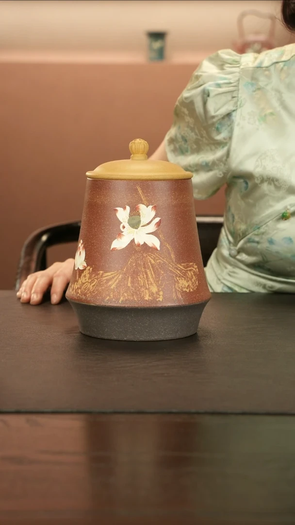 【闪购商品】紫砂茶壶直播福利荷花茶叶罐一斤装